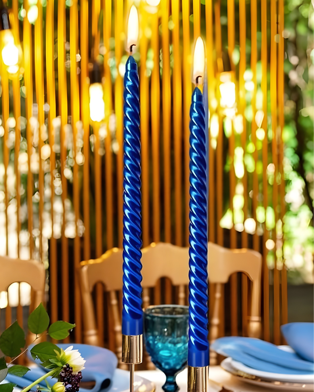 LAMA - 4 Blue Pieces Spiral Twisted Taper Candles