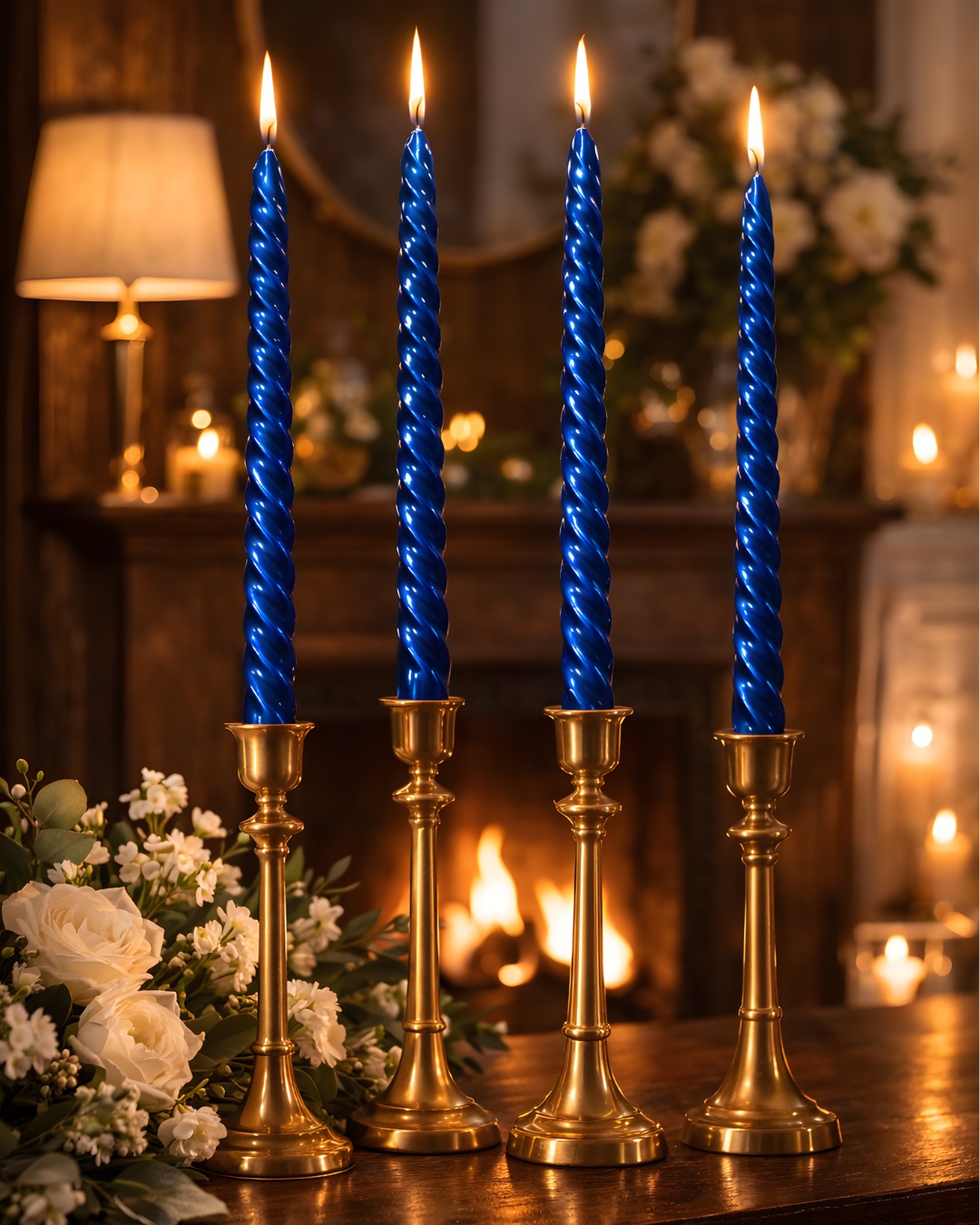 LAMA - 4 Blue Pieces Spiral Twisted Taper Candles